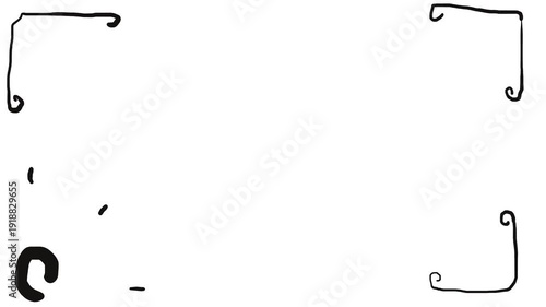 A curlicue swirls in the bottom corner, emitting tiny rays. The other corners feature decorative stripes with curled tips.