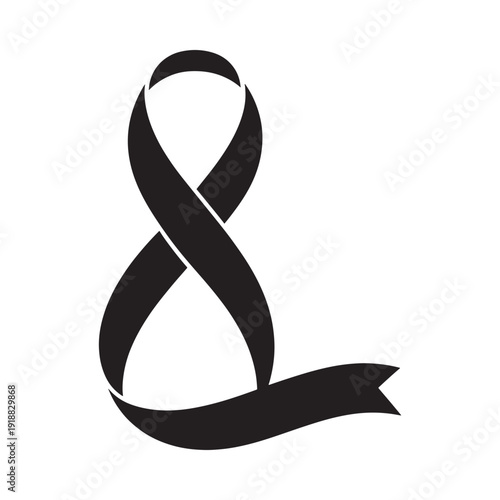 A stylized black ampersand symbol with flowing curves and a ribbon like tail
