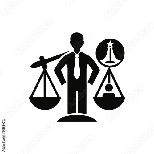 Justice balance scale lawyer icon silhouette black and white legal concept vector illustration