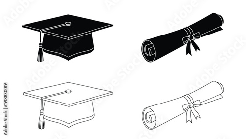 Graduation and education icons flat design vector illustration - Line and glyph icon set - Stickers and Clipart - PNG and SVG Icon collection - Lineal icons - Editable icon