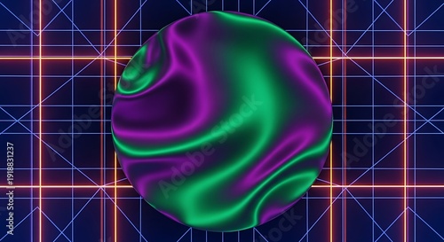 Retro Sphere with Glowing Grid Background for Modern Digital Design