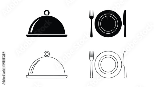 Restaurant dining set flat design vector illustration - Line and glyph icon set - Stickers and Clipart - PNG and SVG Icon collection - Lineal icons - Editable icon