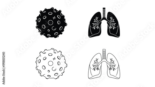 Lung virus infection vector illustration icon set - Line and glyph icon set - Stickers and Clipart - PNG and SVG Icon collection - Lineal icons - Editable icon
