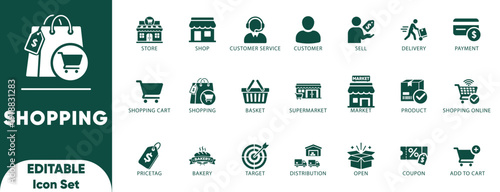 Shopping Solid icon set. Online shopping, delivery, store, shopping, and vector icons. 

