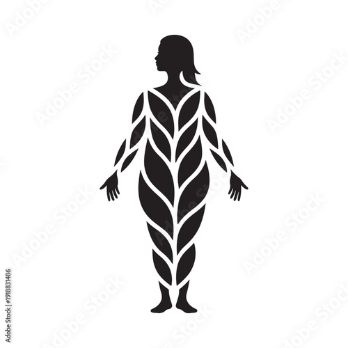 Silhouette of a woman filled with leaf patterns representing nature and growth