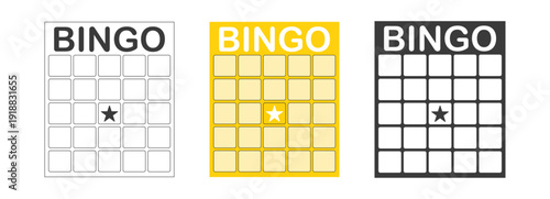 Bingo card template blank with star, luck lotto board game. Bingo ticket empty. Bingo icon, for numbers. 