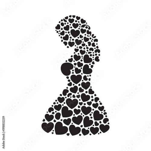 A silhouette of a pregnant woman composed of numerous small black hearts