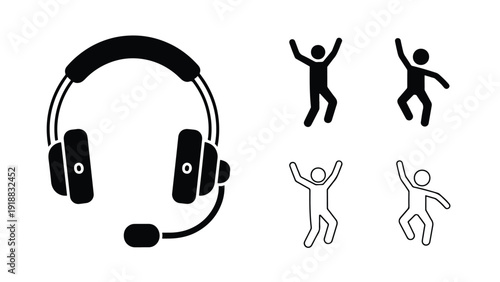 Headphones and fitness icons flat design vector illustration - Line and glyph icon set - Stickers and Clipart - PNG and SVG Icon collection - Lineal icons - Editable icon