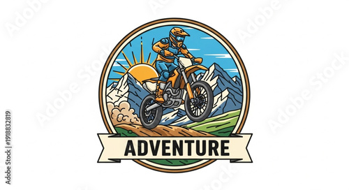 Motorcycle Rider Adventure Badge Illustration.
