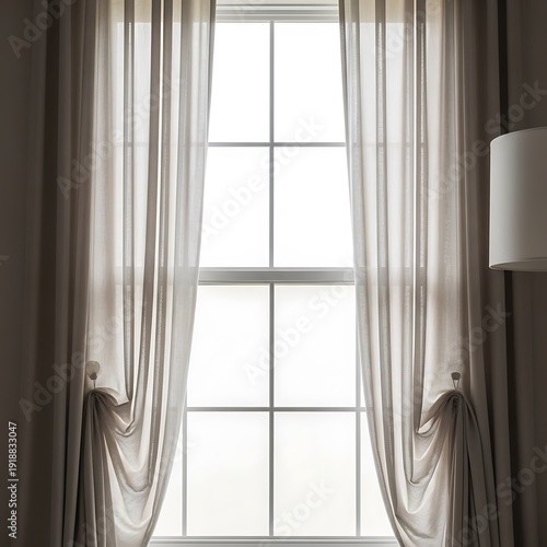 Serene light streams through sheer curtains adorning a classic window frame