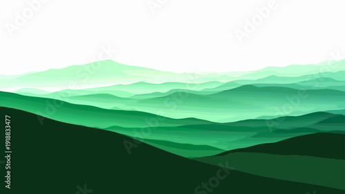 Vector Abstract landscape of layered green mountains, capturing a sense of depth, tranquility, and natural artistry in a serene, minimalist design Design