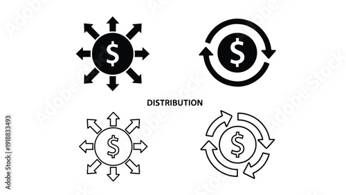 Money distribution cycle flat design vector illustration - Line and glyph icon set - Stickers and Clipart - PNG and SVG Icon collection - Lineal icons - Editable icon