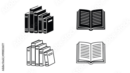 Books education knowledge vector icon set flat design - Line and glyph icon set - Stickers and Clipart - PNG and SVG Icon collection - Lineal icons - Editable icon