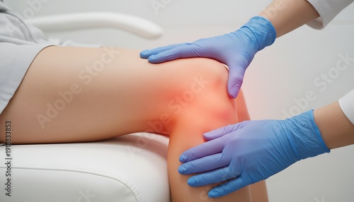 Doctor Examining Patient's Knee with Inflammation Glow in Medical Clinic