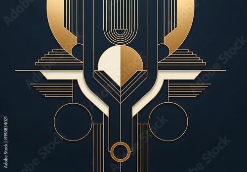 Sophisticated gold art deco pattern on a deep navy blue backdrop