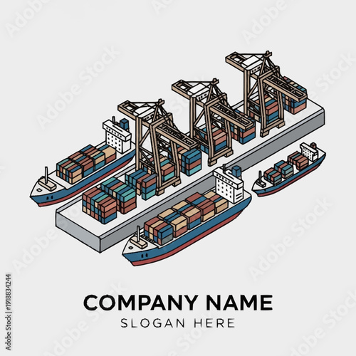 Cargo Ships and Cranes at Dockyard.