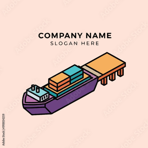 Cargo Ship with Containers and Trailer.