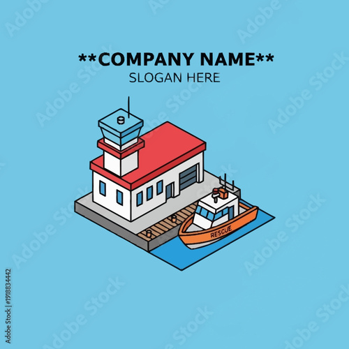 Isometric Illustration of a Lighthouse and Boat.