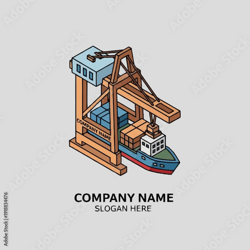 Industrial Crane Loading Cargo Ship at Dock.
