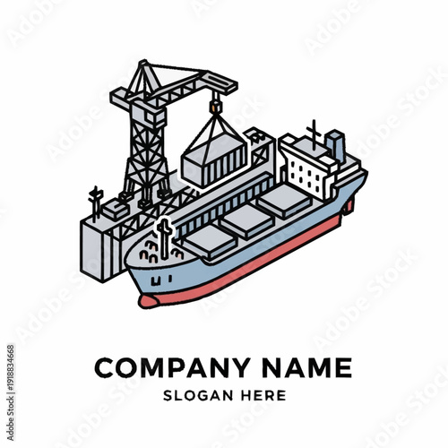 Cargo Ship with Crane Illustration.