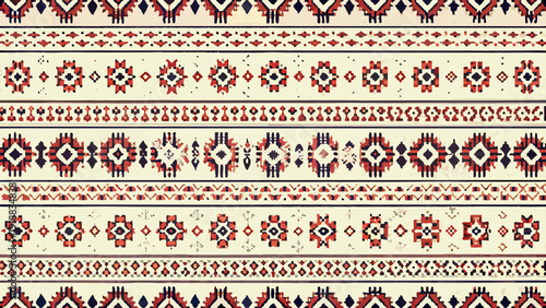 Vibrant geometric pattern with red, blue and beige tones