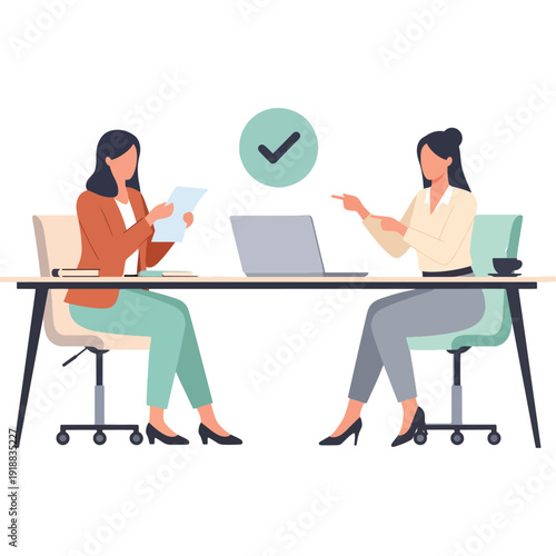 Two professionals collaborating over a laptop with approval gesture Vector