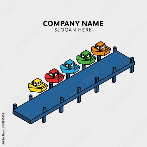 Colorful Robots Standing on Conveyor Belt.