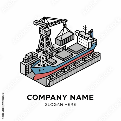 Cargo Ship with Crane Illustration Design.