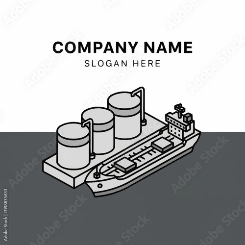 Black and White Cargo Ship Illustration.