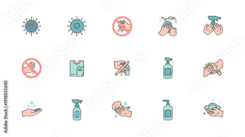 Hygiene and Safety Icons Coronavirus Prevention, Hand Washing, Sanitizer, and Protection Measures