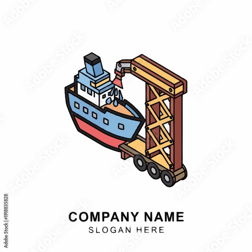 Cargo Ship on Trailer Illustration Design.