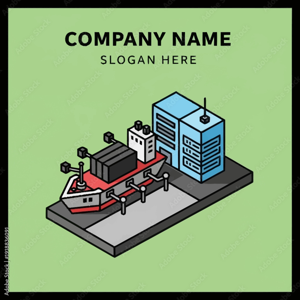 Fototapeta premium Isometric Illustration of Industrial Complex with Ship.