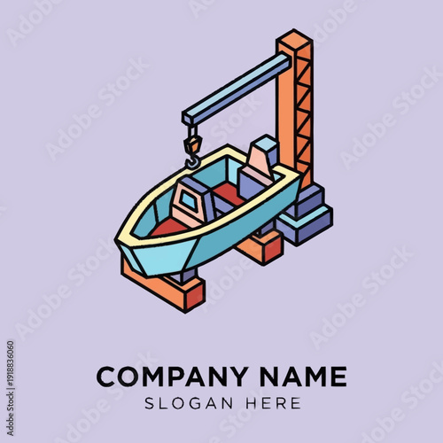 Boat being lifted by crane illustration.