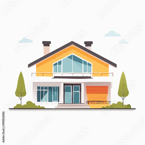 Beautiful Modern Family House with Large Windows and Greenery