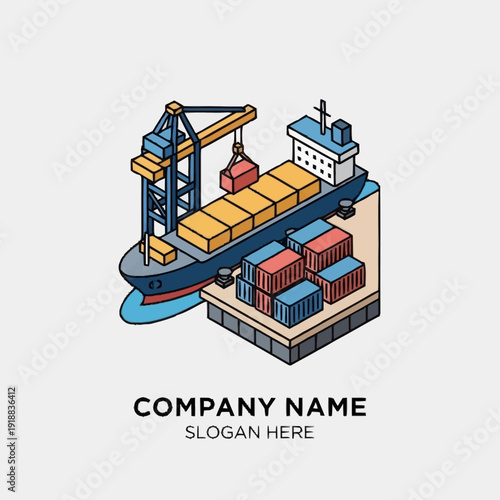 Cargo Ship with Containers at Dock.