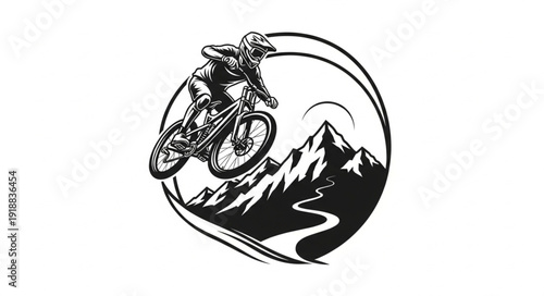 Motorcycle Rider Illustration Mountain Landscape.