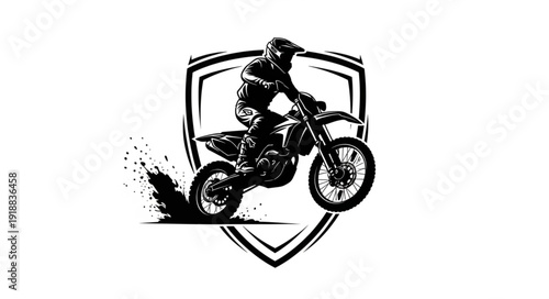 Motorcycle Rider Illustration Shield Logo.