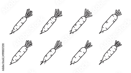 Outline Carrots Pattern on White Background Simple Vegetable Illustration