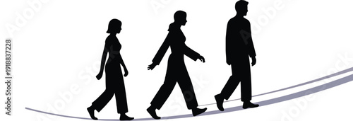 PrintWalking for Fitness Silhouette Trio for Daily Activity & Healthy Lifestyle Vector Illustration