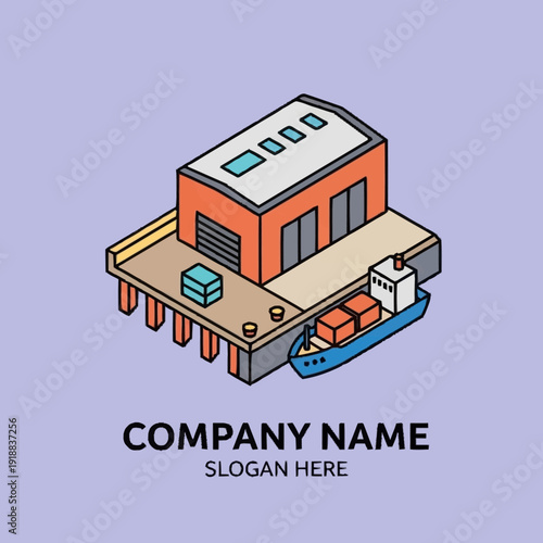 Isometric Warehouse with Cargo Ship and Containers.