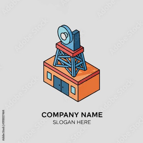 Oil Rig Illustration on Orange Base.