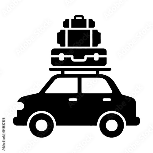 Car with luggage roof rack icon vector, black and white silhouette for travel and mudik concept