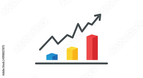 Simple bar and line graph icon clearly illustrating upward trend and increasing business growth statistics