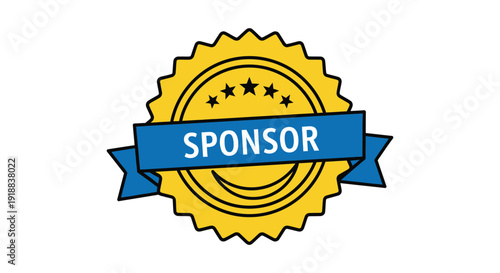 Gold seal award ribbon badge featuring a blue banner explicitly labeled with the word "sponsor."