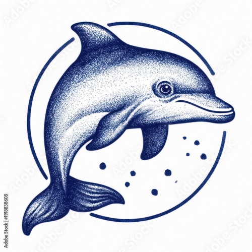 Delightful dolphin swimming gracefully through gentle ocean waves in a simplistic line-art style. National Dolphin Day