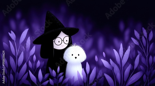 Mystical wizard embraces a radiant dog in a vibrant enchanted forest at twilight. National Hug Your Dog Day