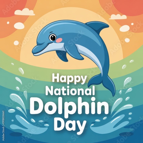 Celebrate National Dolphin Day with a cheerful dolphin greeting card that brings joy and color to the ocean theme. National Dolphin Day