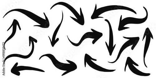 Doodle Arrows icons Set. hand drawn arrow icon with various directions. isolated on a white background