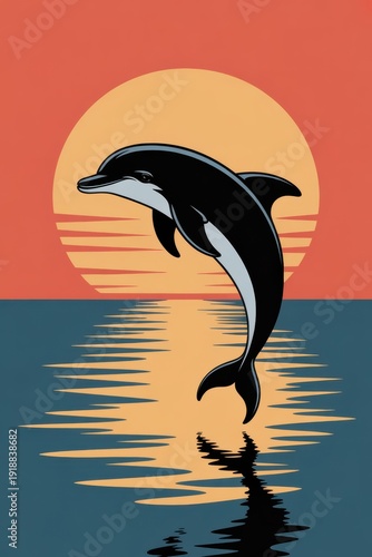 Majestic dolphin leaps gracefully against a backdrop of a glowing sunset over calm waters. National Dolphin Day