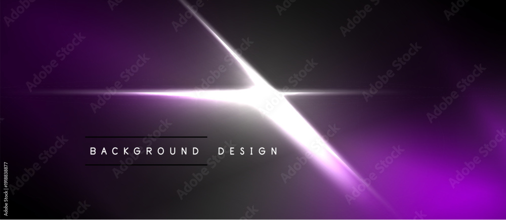 Obraz premium Abstract purple neon light streaks over black background. Minimalist design with text background design centered below bright flare.